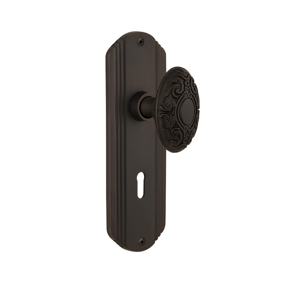 Nostalgic Warehouse DECVIC Complete Mortise Lockset Deco Plate with Victorian Knob in Oil-Rubbed Bronze